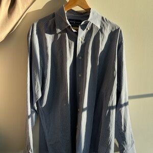 Ralph Lauren Men's Navy Checkered Button Down Shirt